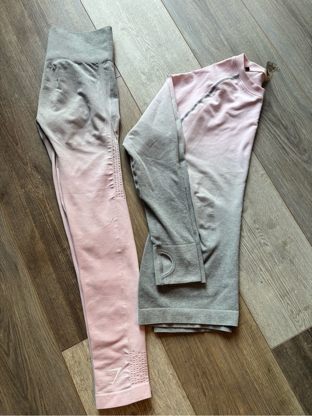 Gymshark Ombre Pink and Gray Seamless Leggings Set